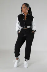 Fashion Patchwork Single-breasted Button 2 Piece Set FENF-6001