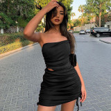 Solid Color Tube Tops Drawstring Skirt 2 Piece Set BLG-S1A6817K