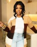 Stripe Color Blocking Cardigan Sweater Coat GYSF-8006