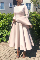 Solid Color Flare Sleeve Big Swing Long Dress BGN-306