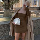 Long Sleeve Pleated Solid Midi Dress BLG-D0A3663H