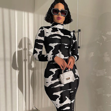 Fashion Print High Neck Midi Dress BLG-D186134K