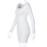 Long Sleeve Pleated Solid Midi Dress BLG-D0A3663H