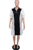 Casual Color Block Loose Midi Dress XHXF-959