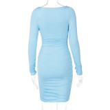 Long Sleeve Pleated Solid Midi Dress BLG-D0A3663H