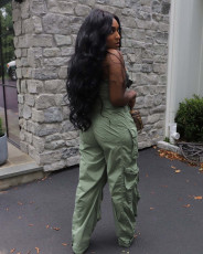 Fashion Sexy Wrap Chest Single-breasted Multi-Pocket Jumpsuit GHKC-13579