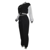 Fashion Patchwork Single-breasted Button 2 Piece Set FENF-6001