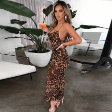 Leopard Print Backless Tie Up Maxi Dress BLG-D1A6785K
