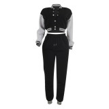 Fashion Patchwork Single-breasted Button 2 Piece Set FENF-6001