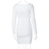 Long Sleeve Pleated Solid Midi Dress BLG-D0A3663H