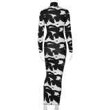 Fashion Print High Neck Midi Dress BLG-D186134K