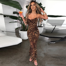 Leopard Print Backless Tie Up Maxi Dress BLG-D1A6785K