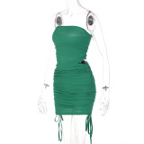 Solid Color Tube Tops Drawstring Skirt 2 Piece Set BLG-S1A6817K