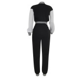 Fashion Patchwork Single-breasted Button 2 Piece Set FENF-6001