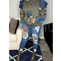 Camouflage Print Patchwork Long Sleeve Sweatshirt QYXZ-9162