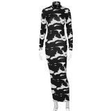 Fashion Print High Neck Midi Dress BLG-D186134K