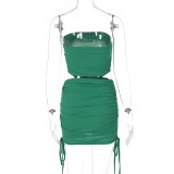 Solid Color Tube Tops Drawstring Skirt 2 Piece Set BLG-S1A6817K