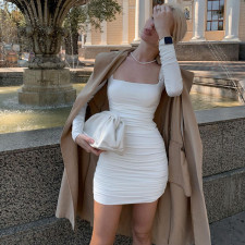 Long Sleeve Pleated Solid Midi Dress BLG-D0A3663H