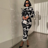 Fashion Print High Neck Midi Dress BLG-D186134K