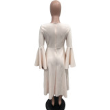 Solid Color Flare Sleeve Big Swing Long Dress BGN-306
