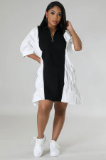 Casual Color Block Loose Midi Dress XHXF-959
