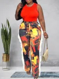 Fashion Print Loose Straight Pants YH-5347