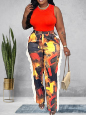 Fashion Print Loose Straight Pants YH-5347