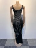 Sexy Hot Drill Split Tight Maxi Dress NY-2931