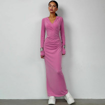 Slim Hooded Sport Casual Maxi Dress BLG-D3A14581A