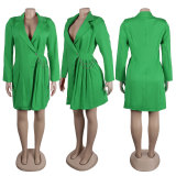 Fashion Pleated Splicing Blazer Midi Dress NY-10671