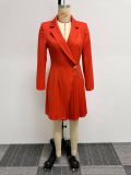 Fashion Pleated Splicing Blazer Midi Dress NY-10671