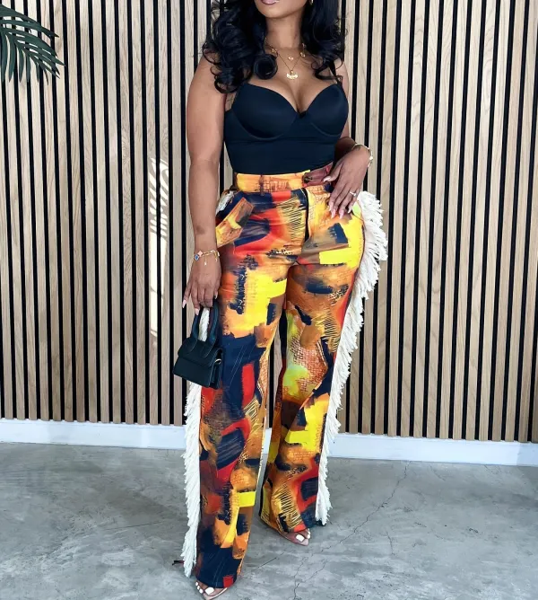 Fashion Print Loose Straight Pants YH-5347