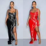 Sexy Hot Drill Split Tight Maxi Dress NY-2931