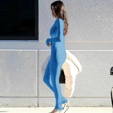 Solid Color Slim Long Sleeve Jumpsuit BLG-P3B14835K