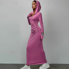Slim Hooded Sport Casual Maxi Dress BLG-D3A14581A