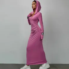 Slim Hooded Sport Casual Maxi Dress BLG-D3A14581A