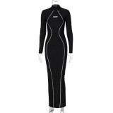 Solid Color Long Sleeve Maxi Dress BLG-D3713317A