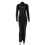 Solid Color Long Sleeve Maxi Dress BLG-D3713317A
