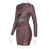 Fashion Hollow Out Long Sleeve Mini Dress BLG-D269057A