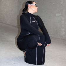 Solid Color Long Sleeve Maxi Dress BLG-D3713317A