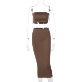 Solid Color Wrap Chest Tops Two Piece Skirt Set BLG-S155164A