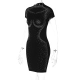 Hot Drill Short Sleeve Mini Dress BLG-D3512824A