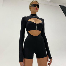Sexy Hollow Out Zipper Long Sleeve Romper BLG-P289815A