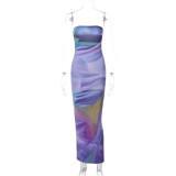 Fashion Print Backless Tube Top Maxi Dress BLG-D3512628K