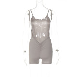 Sling Solid Backless Pleated Mini Dress BLG-P3211877A