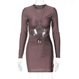 Fashion Hollow Out Long Sleeve Mini Dress BLG-D269057A