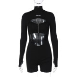 Sexy Hollow Out Zipper Long Sleeve Romper BLG-P289815A