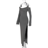 Sexy Halter Backless Split Maxi Dress BLG-D3713464K