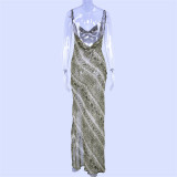 Sexy Sling Print Chiffon Split Dress BLG-D8B0581