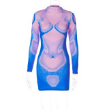 Casual Print Long Sleeve Mini Dress BLG-D2910137A